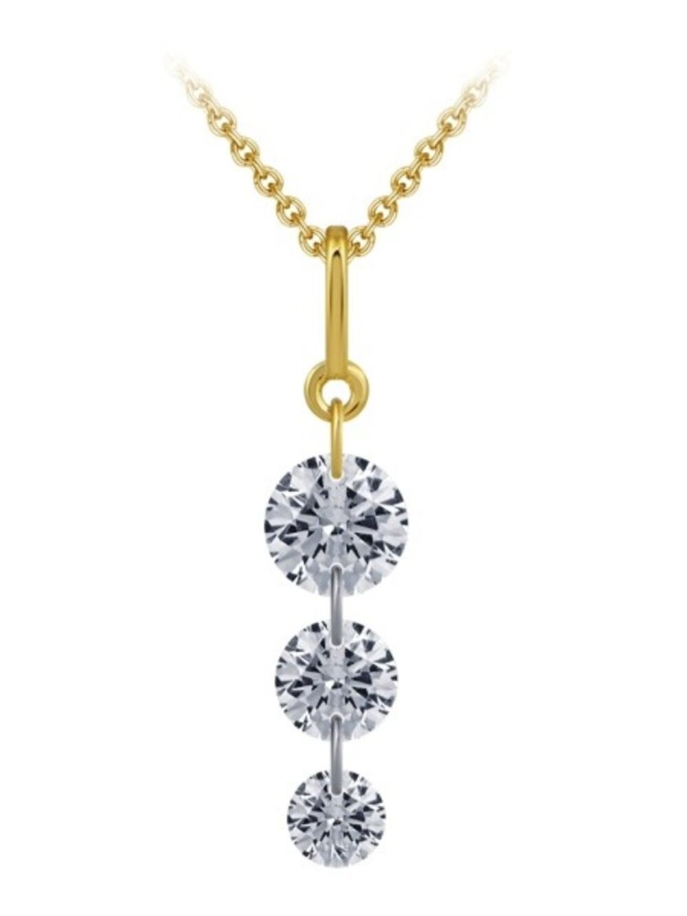 1.00 Carat Natural 3 Stone Diamond Fancy Necklace 14K Yellow Gold G SI